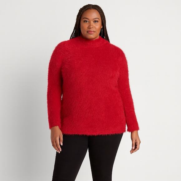 NWT Chico’s Sweater Women's Size 4 (2X) Razzie Red Eyelash Funnel Neck Pullover - Picture 1 of 8